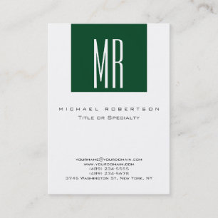 White Monogram Forest Green Chubby Business Card Visitenkarte