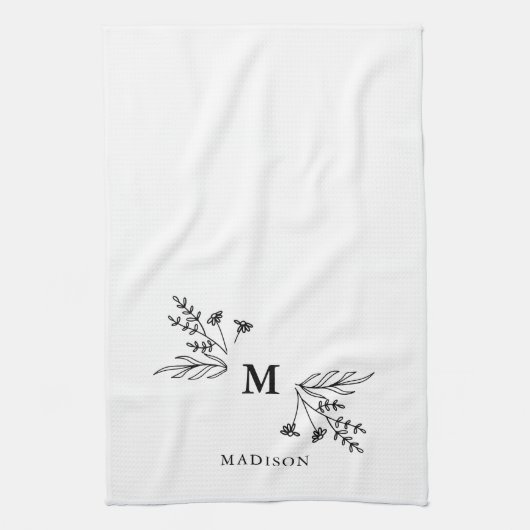 White Monogram Initial Modern Family Name Oma Geschirrtuch (Vertikal)