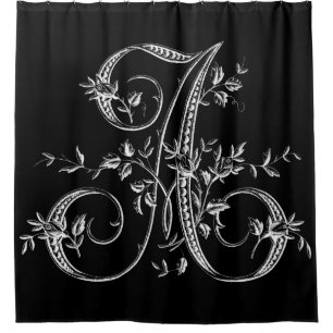 White Monogram Letter A Vintag French Rosenknospe Duschvorhang