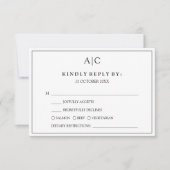 White Monogram Meal Choice Wedding RSVP Card (Vorderseite)