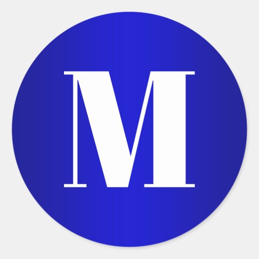 White Monogram on Royal Blue Ombre Runder Aufkleber (Vorderseite)