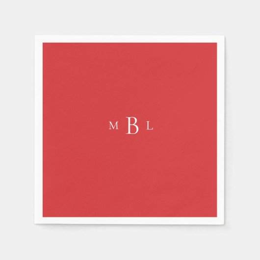 White Monogram Red Wedding Napkins Serviette (Vorderseite)