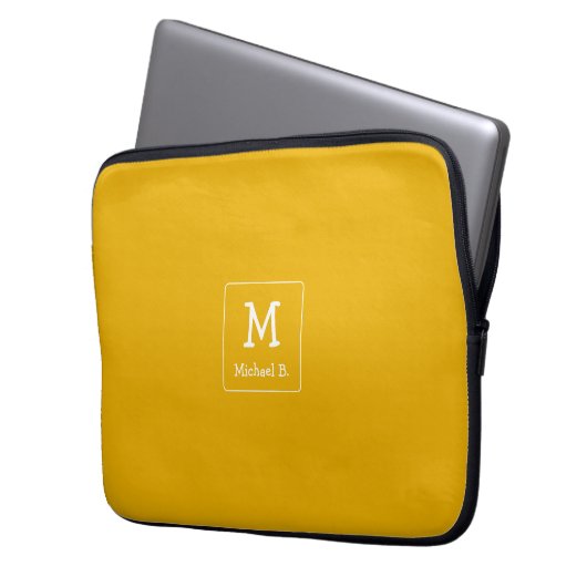 White Monogram und Name auf Honey Senard Yellow Laptopschutzhülle (Vorderseite Links)