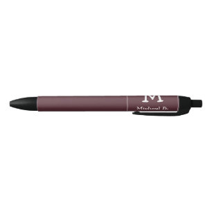 White Monogram und Name on Dusty Burgundy Kugelschreiber