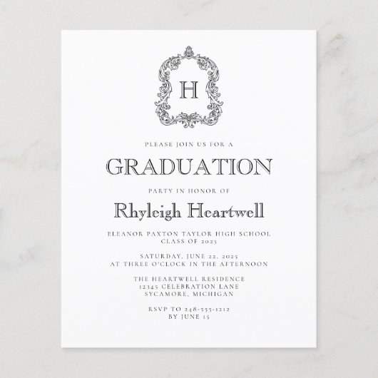 White Monogram Wappen Graduation Party (Vorderseite)