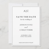 White Monogram Wedding Foto Save the Date Card (Vorderseite)