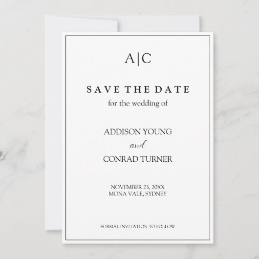White Monogram Wedding Foto Save the Date Card (Vorderseite)