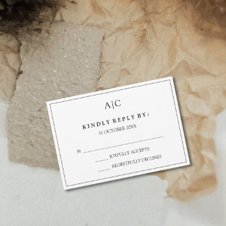 White Monogram Wedding RSVP Card Karte