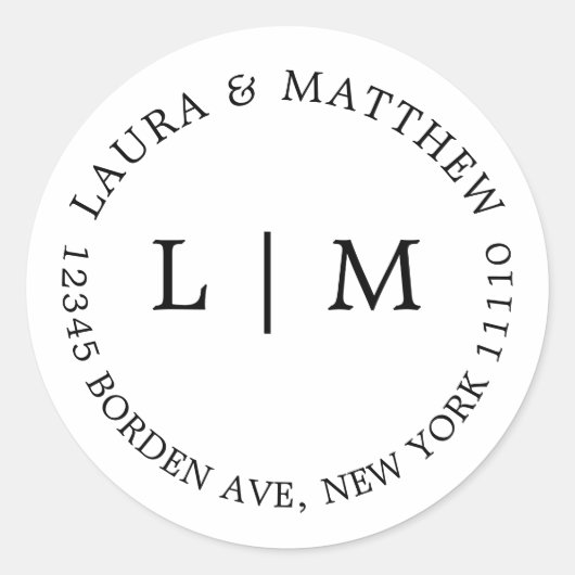 White Monogram Wedding Runder Aufkleber (Vorderseite)