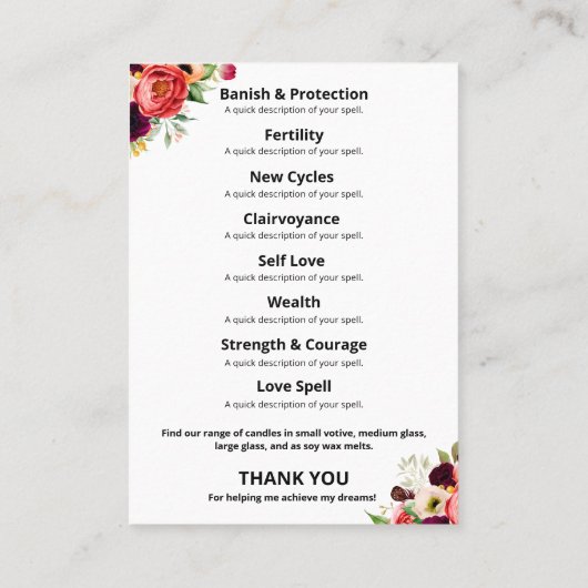 White Moon Crystal Zauber Jar Kit Visitenkarte (Rückseite)