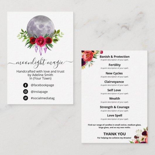 White Moon Crystal Zauber Jar Kit Visitenkarte (Vorne/Hinten)