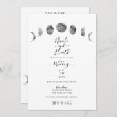 White Moon Phases Watercolor Minimal Wedding Einladung (Vorne/Hinten)