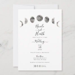 White Moon Phases Watercolor Minimal Wedding Einladung