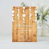 White Moon & Stars Oak Wood Baby Dusche Einladung (Stehend Vorderseite)