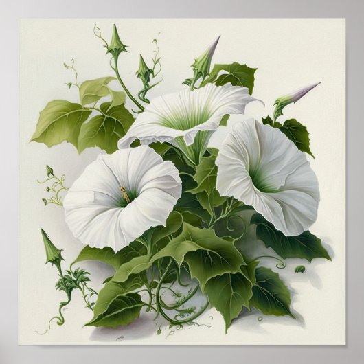 White Morning Gloriage Blume Art Print Poster (Vorne)