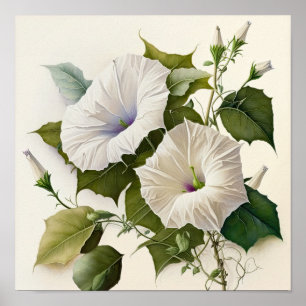 White Morning Gloriage Blume Art Print Poster