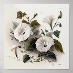White Morning Gloriage Blume Art Print Poster