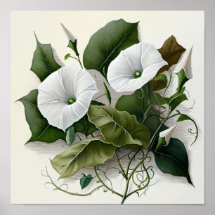 White Morning Gloriage Blume Art Print Poster