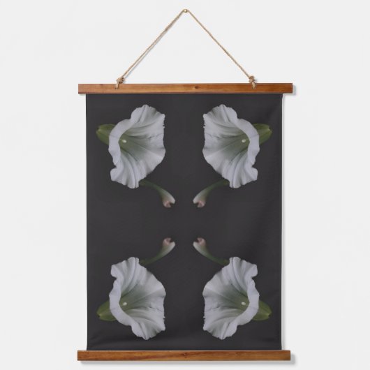 White Morning Glory Flower Close Up Abstract Wandteppich Mit Holzrahmen (Vorderseite)