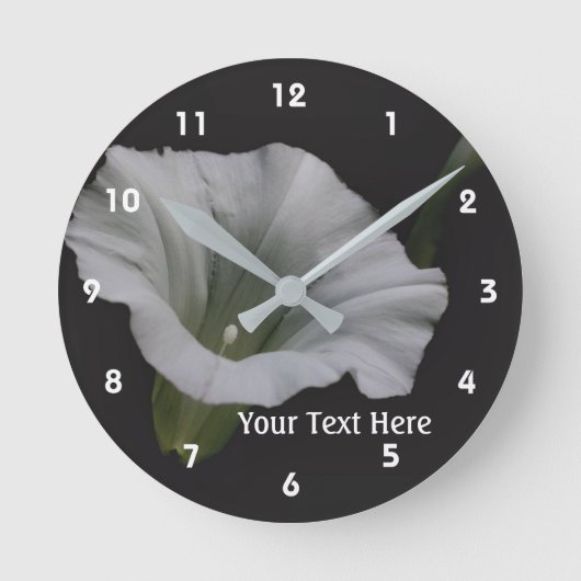 White Morning Glory Flower Runde Wanduhr (Vorderseite)