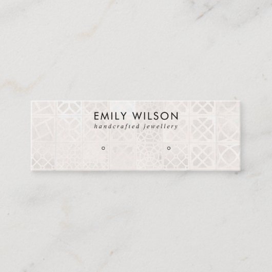 WHITE MOROCCAN TILE TEXTURE STUD EARRING DISPLAPLA MINI VISITENKARTE (Vorderseite)