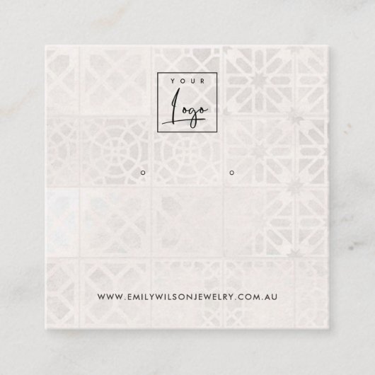 WHITE MOROCCAN TILE TEXTURE STUD EARRING DISPLAY QUADRATISCHE VISITENKARTE (Vorderseite)