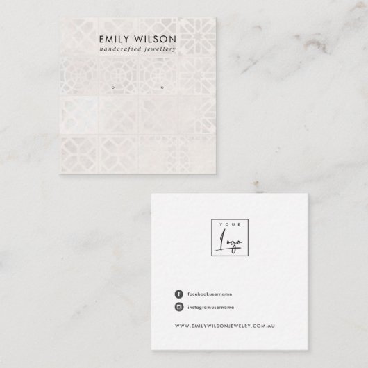 WHITE MOROCCAN TILE TEXTURE STUD EARRING DISPLAY QUADRATISCHE VISITENKARTE (Vorne/Hinten)