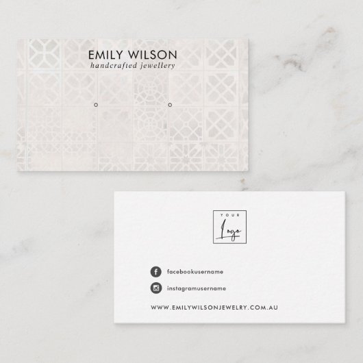 WHITE MOROCCAN TILE TEXTURE STUD EARRING DISPLAY VISITENKARTE (Vorne/Hinten)