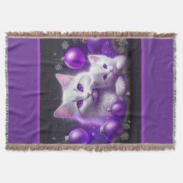 White Mother Cat and Kitten Lila Weihnachtslandsch Decke