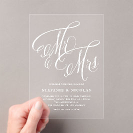 White Mr. und Mrs. Rustic Calligraphy Wedding Acryleinladungen