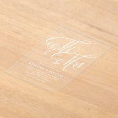 White Mr. und Mrs. Rustic Calligraphy Wedding Acryleinladungen (Ablage )