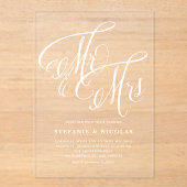 White Mr. und Mrs. Rustic Calligraphy Wedding Acryleinladungen (Vorderseite)