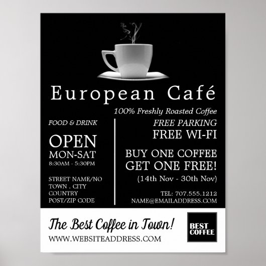 White Mug, Barista, Café, Coffeehouse Advertising Poster (Vorne)
