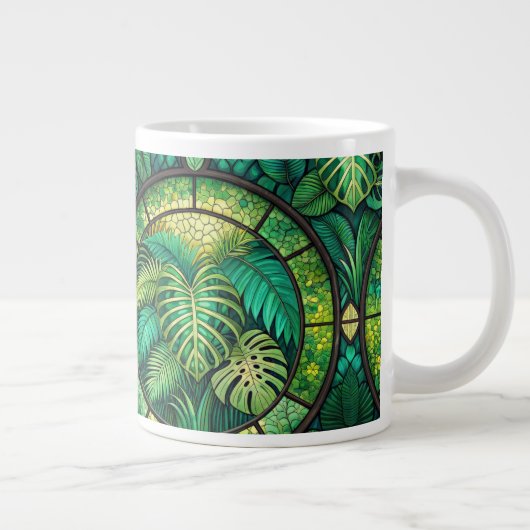 White mug featuring a vibrant, intricate pattern  Jumbo-Tasse (Rechts)