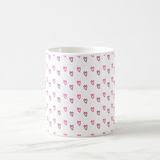 White Mug – Small Pink Hollow Hearts Pattern Kaffeetasse (Mittel)