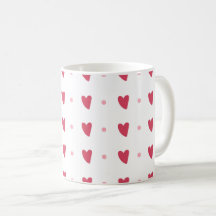 White Mug – Wavy Red Hearts & Dots