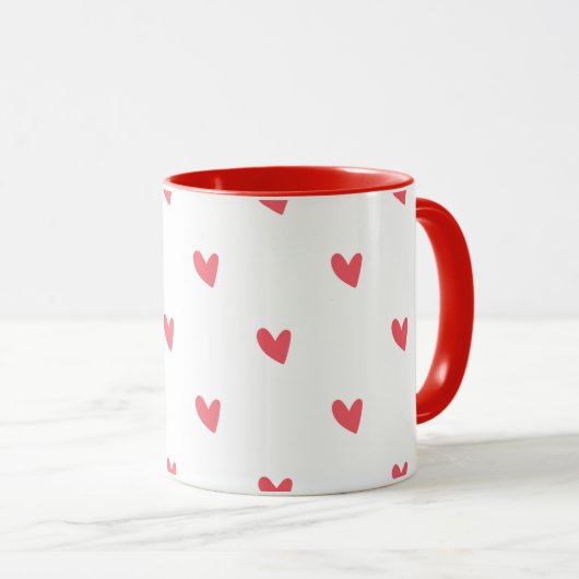 White Mug – Wavy Red Hearts Tasse (VorderseiteRechts)