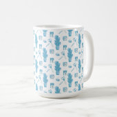White mug with a blue cactus pattern kaffeetasse (VorderseiteRechts)