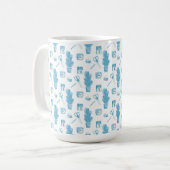 White mug with a blue cactus pattern kaffeetasse (Vorderseite Links)