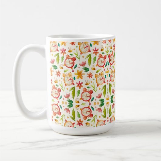White mug with a colorful floral pattern kaffeetasse (Links)