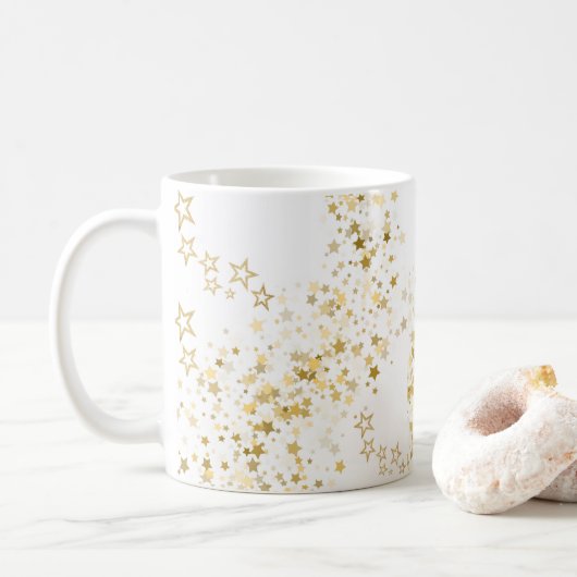 White Mug with golden stars Kaffeetasse (Mit Donut)