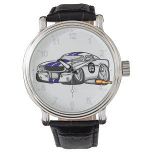 White Muscle Car Cartoon - Choose background color Armbanduhr
