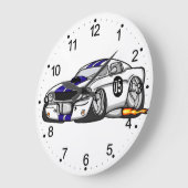 White Muscle Car Cartoon - Choose background color Große Wanduhr (Winkel)