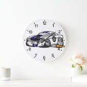 White Muscle Car Cartoon - Choose background color Große Wanduhr (Zuhause)