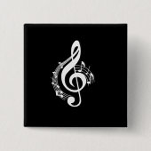 White Music G Clef auf Black Button (Vorderseite)