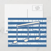 white musical note on stripes postkarte (Vorne/Hinten)