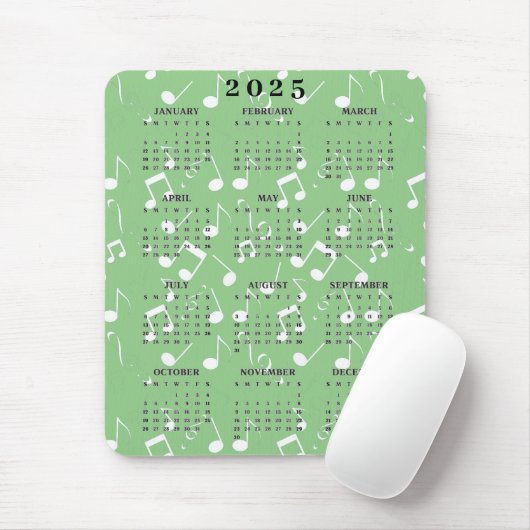 White Musical Notes 2025 Calendar Mousepad (Mit Mouse)