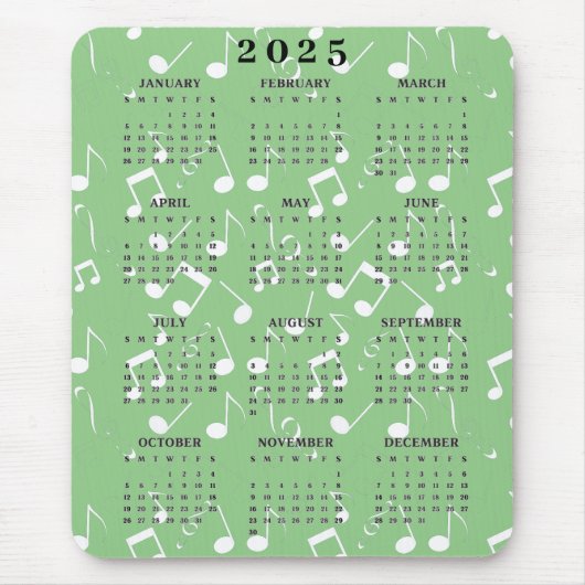 White Musical Notes 2025 Calendar Mousepad (Vorne)