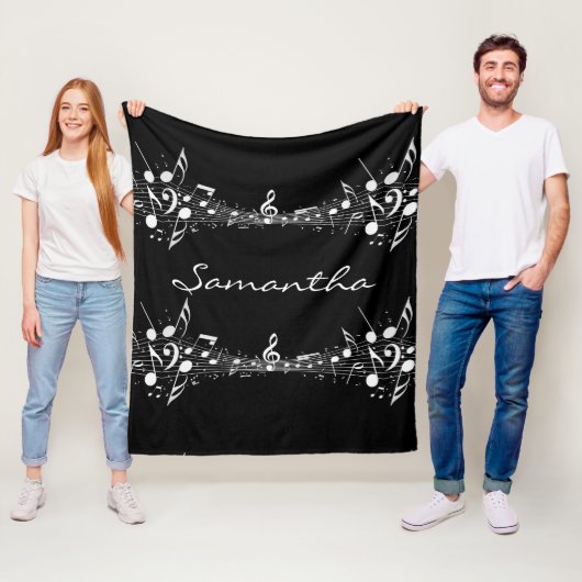 White Musical Notes Doppeldesign Fleece Blanket (Beispiel)