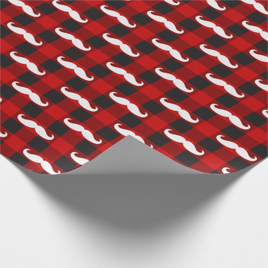 White Mustache Buffalo Kariert Black and Red Geschenkpapier (Ecke)